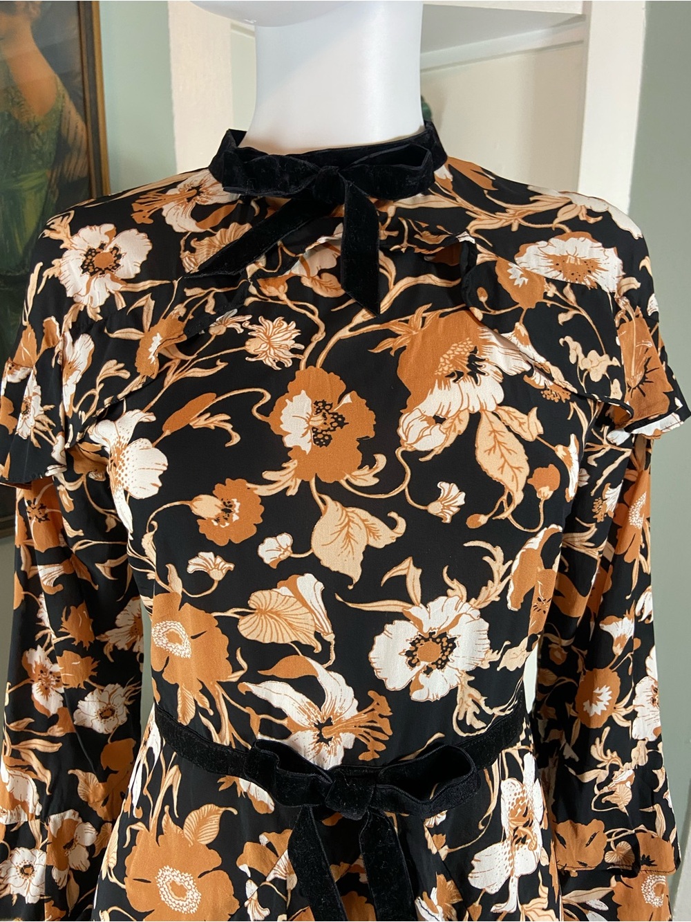 For Love & Lemons Floret Silk Blend Floral Mini Dress Long Sleeve Small S - Picture 9 of 16